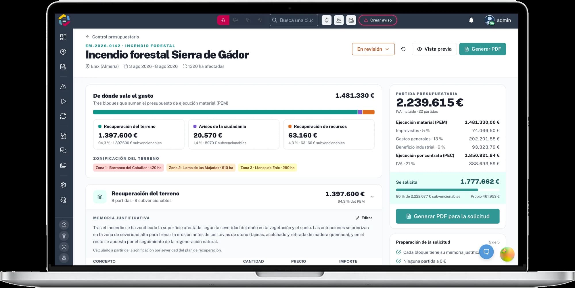 Capture d'écran · Budget et mémoire justificative